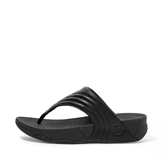 Fitflop Walkstar Leather Toe Post Sandals Black Womens - South Africa (PAIK32896)